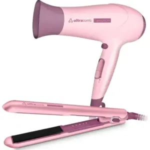 Set Secador Pelo + Planchita 2200w Ultracomb Profesional Color Rosa pálido