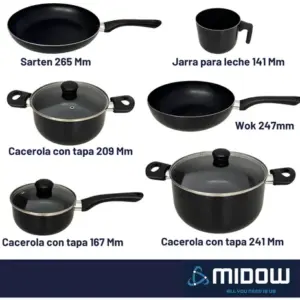 Bateria De Cocina 9 Piezas Midow Set Ollas Sarten Wok Teflon